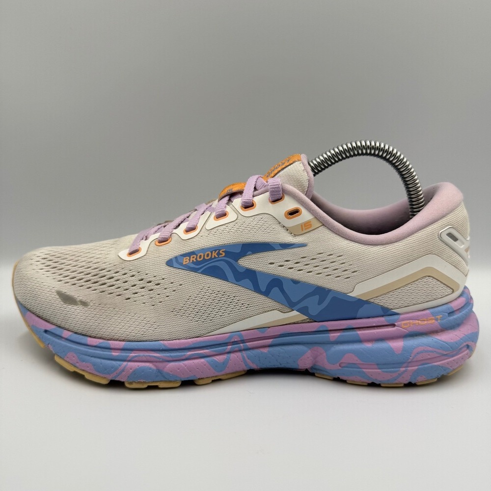 Brooks Ghost 15 Womens Running Shoes 8.5 Cream Lavender Purple 1203801B177 - Picture 3 of 9